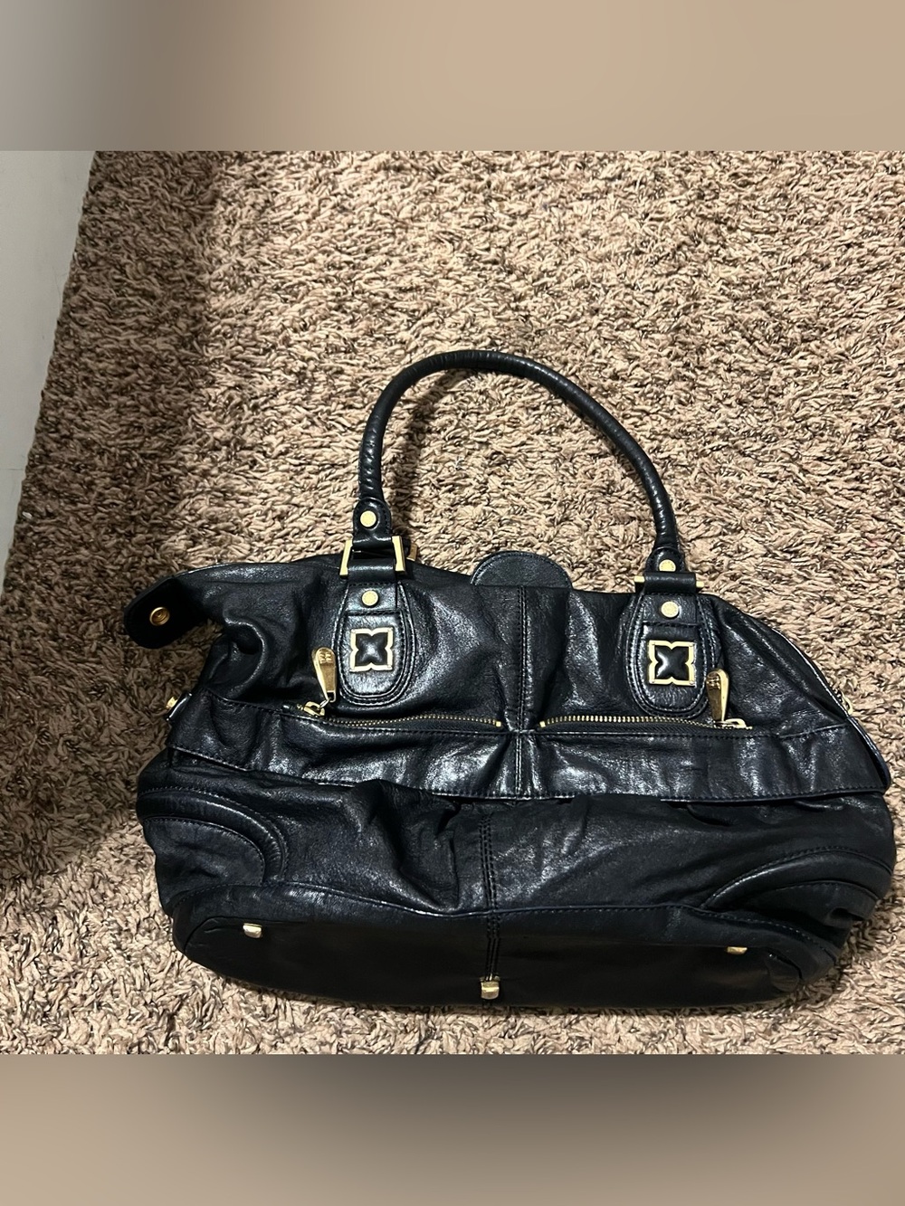 BCBGMaxAzria Black Shoulder Satchel with Gold Hardware - Picture 2 of 9